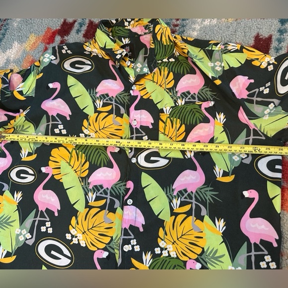 NFL Green Bay Packers Tropical Flamingo Black and Pink Casual Button-Up Shirt XL - Picture 8 of 11